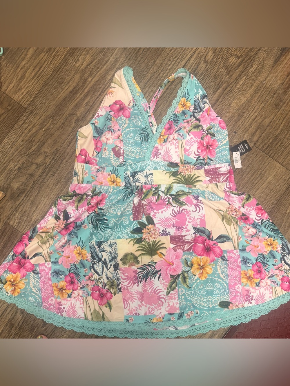 BRAND NEW Torrid Tropical Print 4X Lace Trim Racerback Swimsuit Dress - Picture 5 of 10